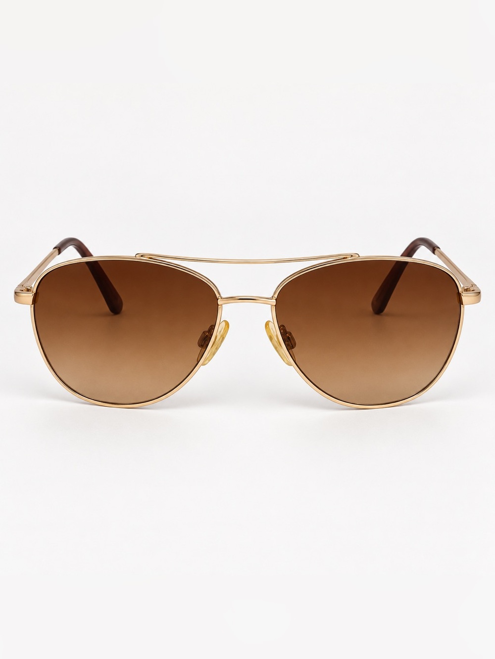 Gold Aviator Sunglasses Brown Gradient Lenses Double Bridge Retro Shades